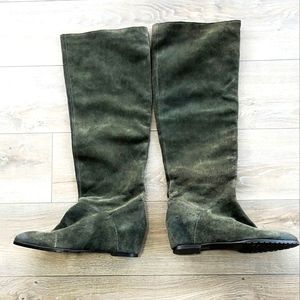 Bella Moda Olive Green Suede wedge boots